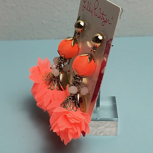 Lilly Pulitzer Full Bloom Earrings Tangelo Gold Tone Statement Elegant Casual - Picture 2 of 5